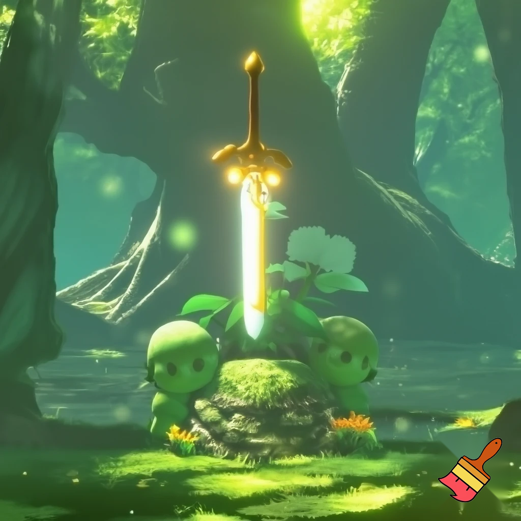 The master sword in the pedistal in the korok forest from botw