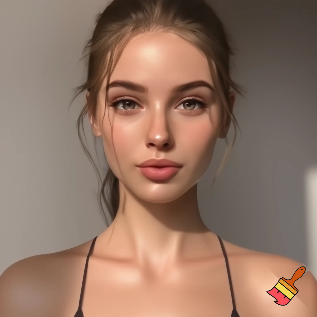 portrait of a young adult woman 22 years old with an oval to slightly narrow face, high natural facial symmetry, and clearly defined but not exaggerated cheekbones. Straight, narrow nose, harmoniously proportioned lips, symmetrical eyes with a calm, friendly expression. Light to dark blonde, slightly wavy hair. Natural skin texture, subtle makeup. Soft daylight, neutral background, modern, athletic body with big breats