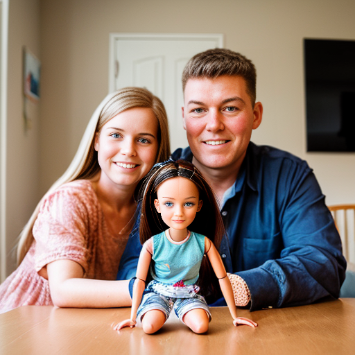 make a family photo of 3 with a 3 year old barbie and a 15 year old ken with there dad