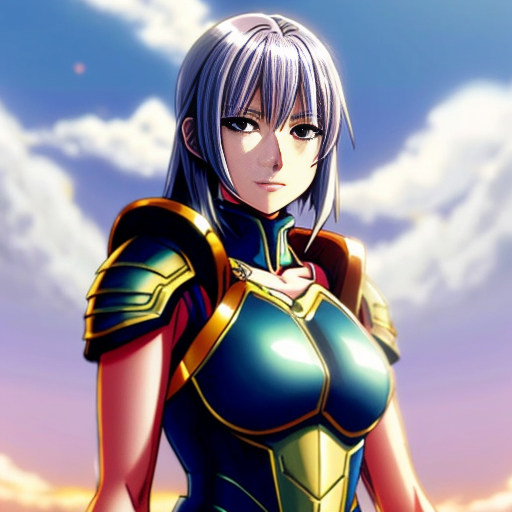 young tall white-haired woman in armor is sad because she lost her knife.