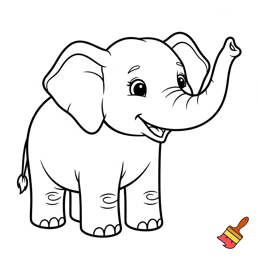 Gentle elephant coloring page outline, kid-friendly, simple black line art