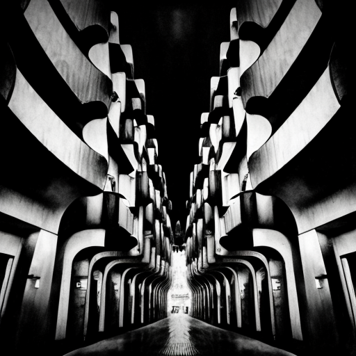 City inspired in the german expressionism architecture, exagerated forms, surreal buildings and deformed lines. Dark tone