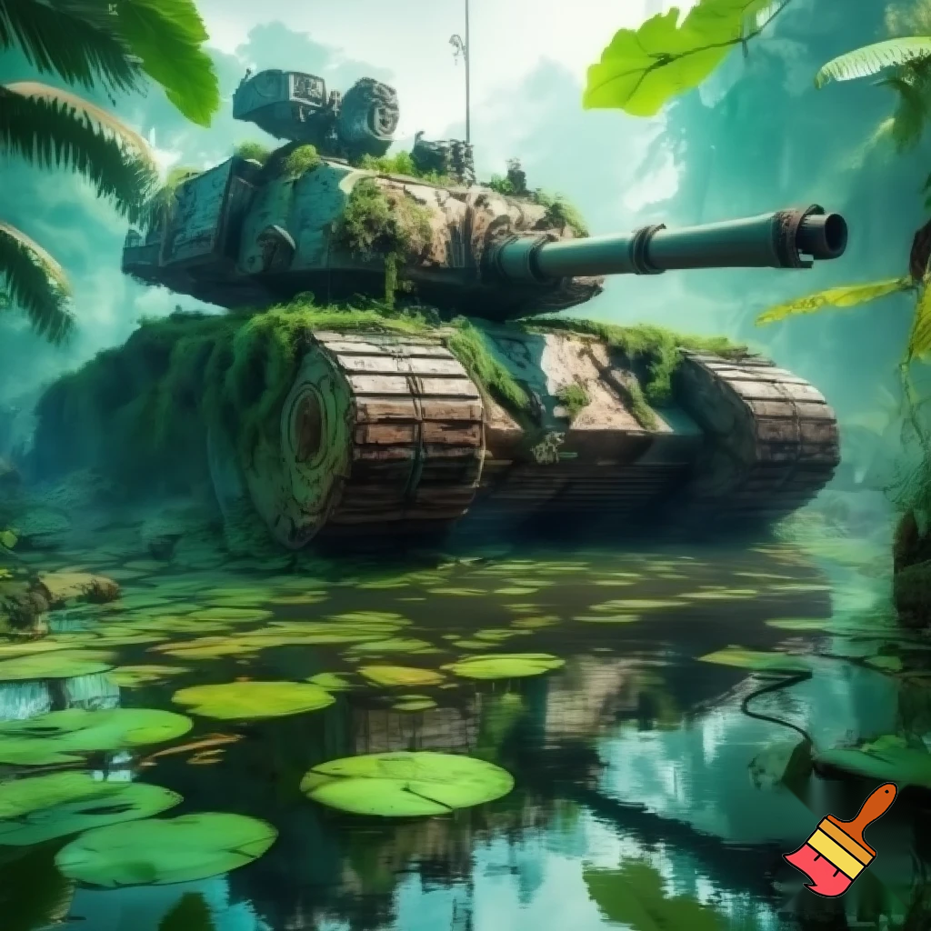 Panzer hängt in lianen im dschungel