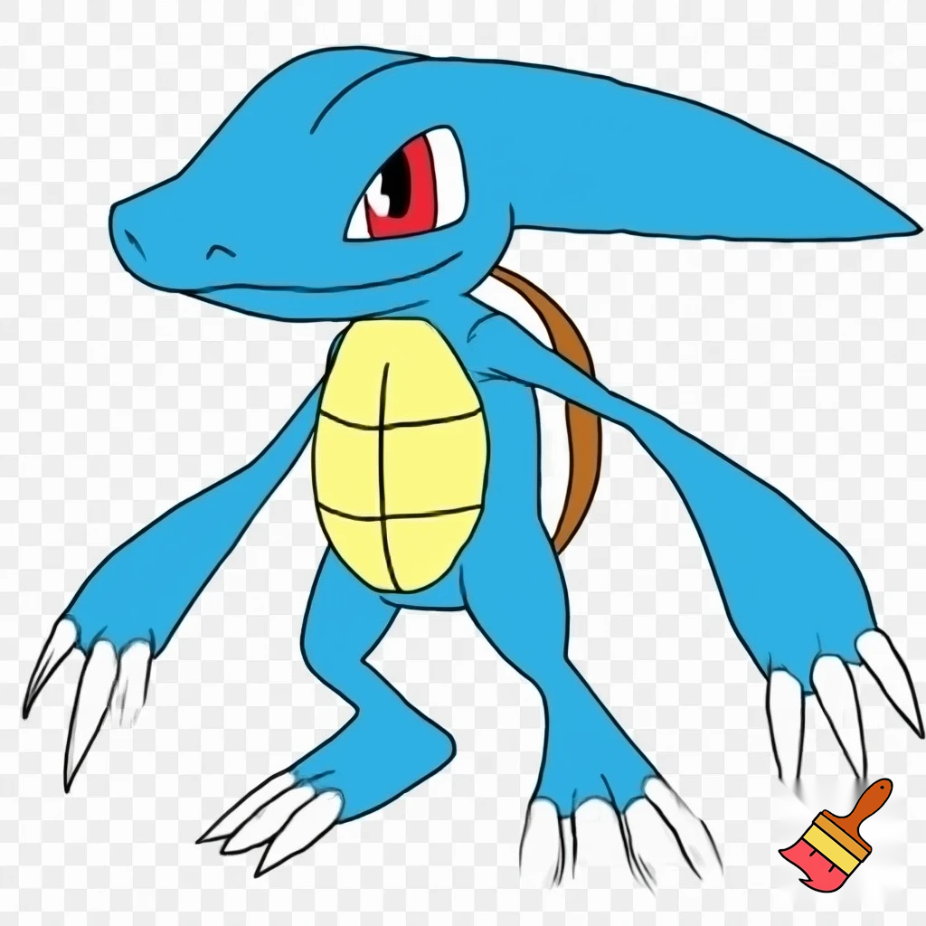 blue rookie level veemon agumon digimon squirtle pokemon fusion with skinny arms and skinny legs