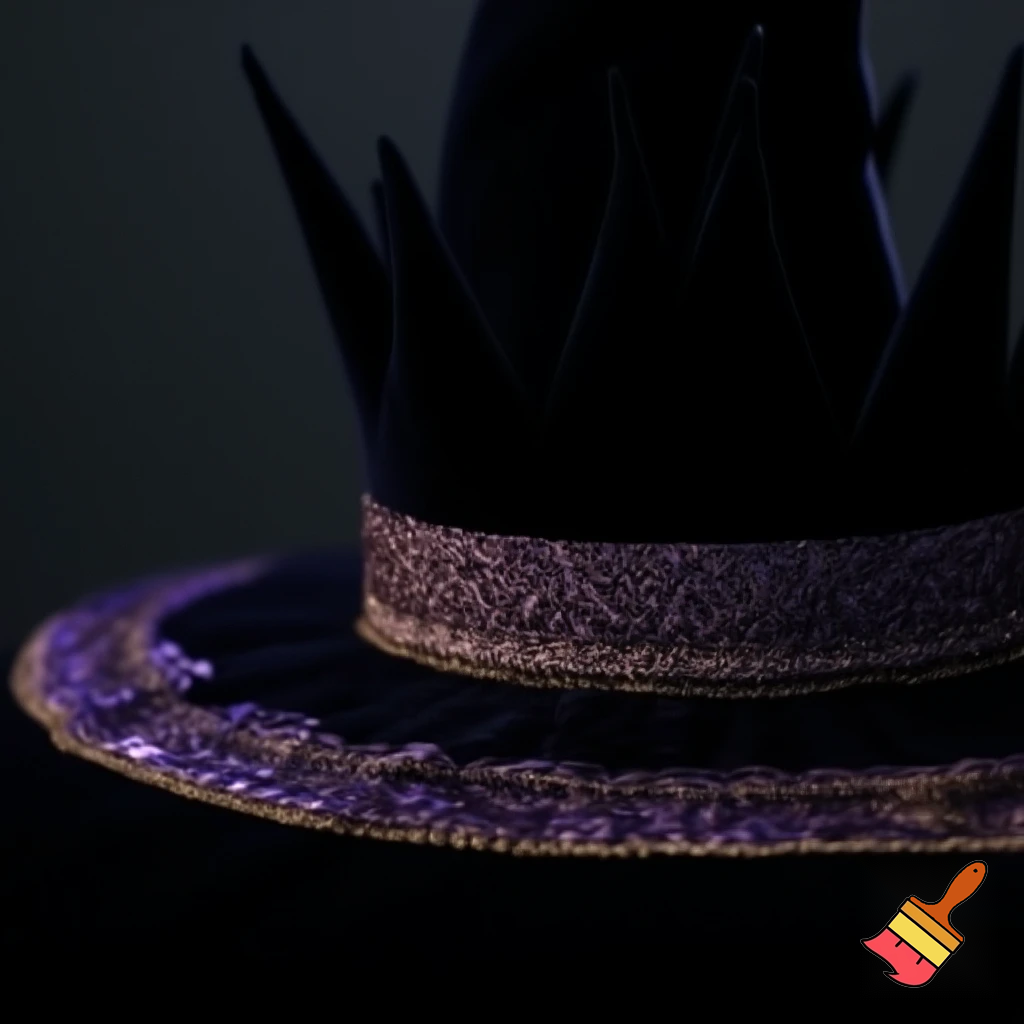  Black witches hat velvet special delicate purple and gold dark black