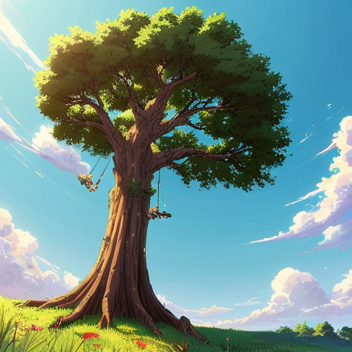 a tall majestic tree, lush green canopy, strong trunk, natural lighting, 8k quality