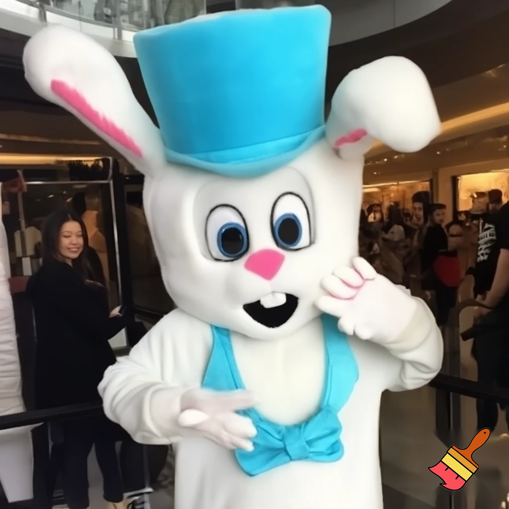 Easter bunny mascot costume shopping Centre top hat Luna Park Sydney
