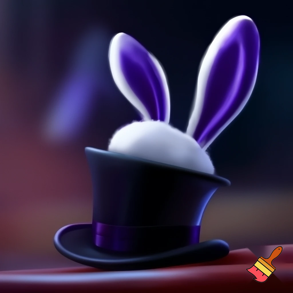 Black top hat with bunny ears velvet white and purple