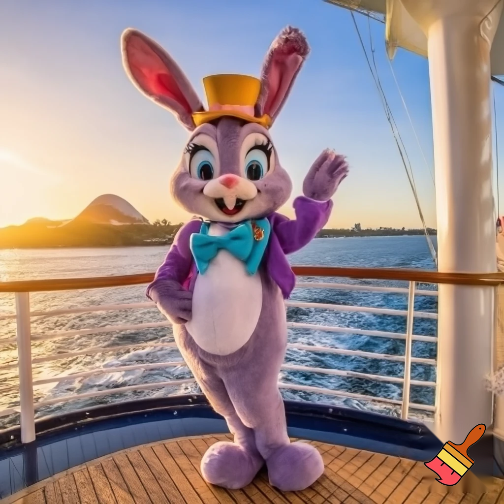 Easter bunny mascot Disneyland costume with the top hat Australia Disney cruise ship