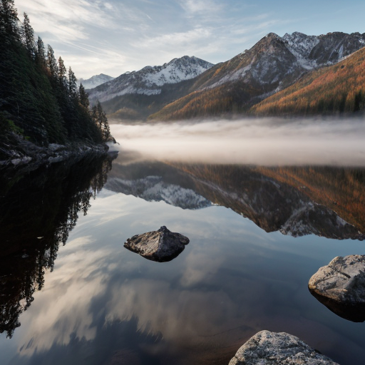 A breathtaking 4K ultra-high-definition landscape wallpaper, photorealistic, shot with a 50mm lens at golden hour. A serene mountain lake reflecting snow-capped peaks and vibrant autumn forests, mist rising gently from the water, soft sunlight breaking through clouds, rich textures in rocks and foliage, cinematic lighting, extremely detailed, sharp focus, no watermark, 16:9 aspect ratio.