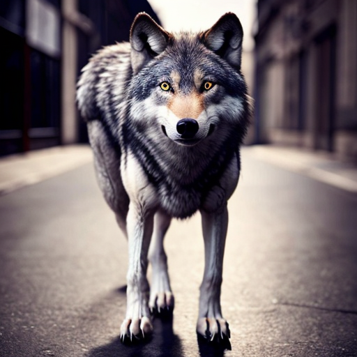 Wolf on four legs with cute cloths female