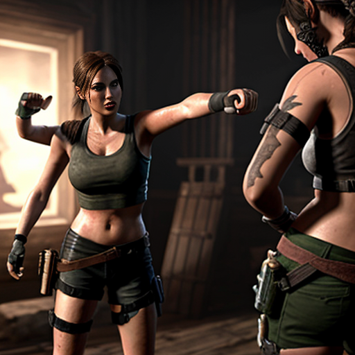 Lara croft fighting a mummy 