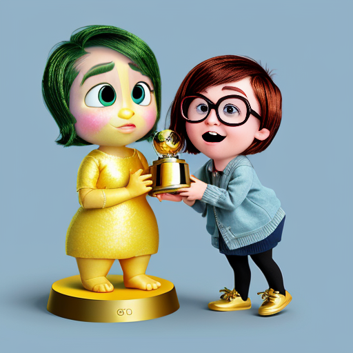 inside out style happy proud gold holding trophy one person gold cartoon animation style orange skin proud excited cute skin orange