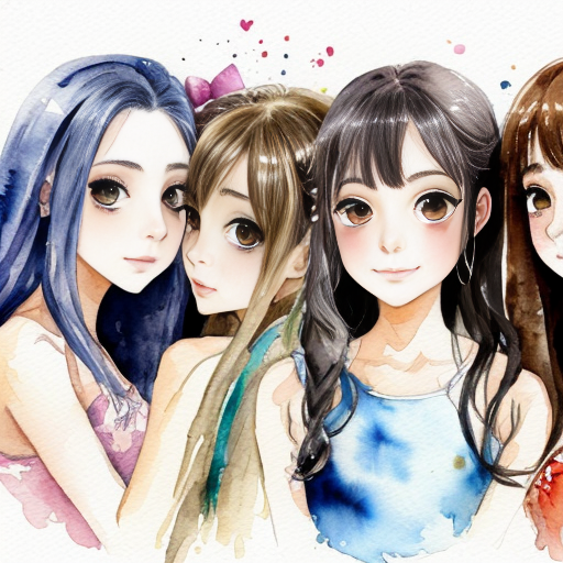 Four girls anime style 
