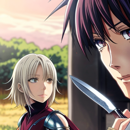 young, tall, white-haired woman in armor is sad because a Turkish man stole her knife.