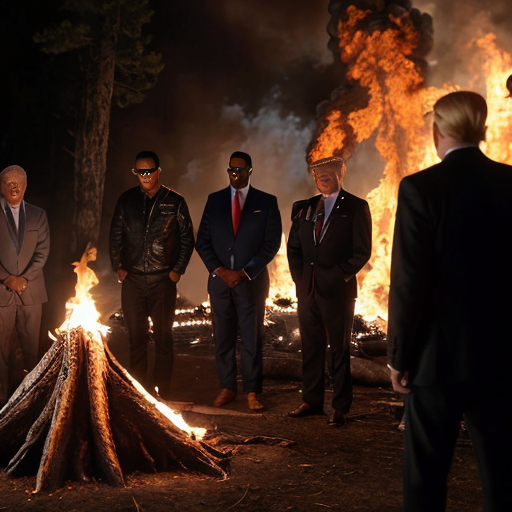 bohemian Grove with Epstien, Diddy, Charlie Kirk and Steven hawking and trump burning someone
