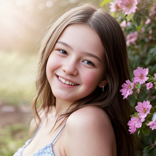 A young teen with a  nuddo, surrounded by whimsical flowers and leaves, softly glowing in dreamy, feathery light, ethereal pastel watercolor, impressionist, soft focus, delicate brushstrokes, whimsical, airy, luminous, hopeful, youthful, serene, kindergarden, nighttime