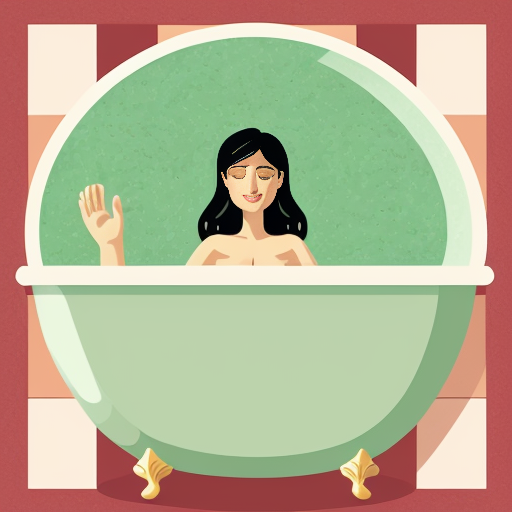 logo of a woman in a bathtub evoking nature in green and red colors