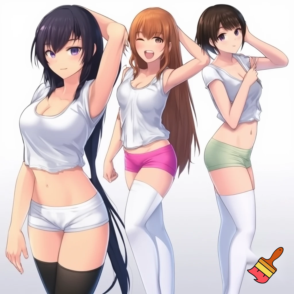 Anime girl 20 years old so cool and cute with underwear clothes is dressing very short shirt and thigh high socks is standing in cool pose make is so anime