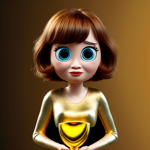 the emotion proud one person gold holding trophy Pixar cartoon style gold skin big eyes 