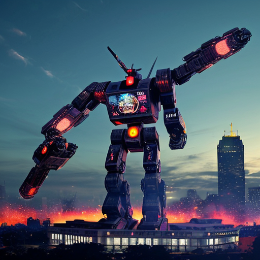 giant robot destroyer attacking the city