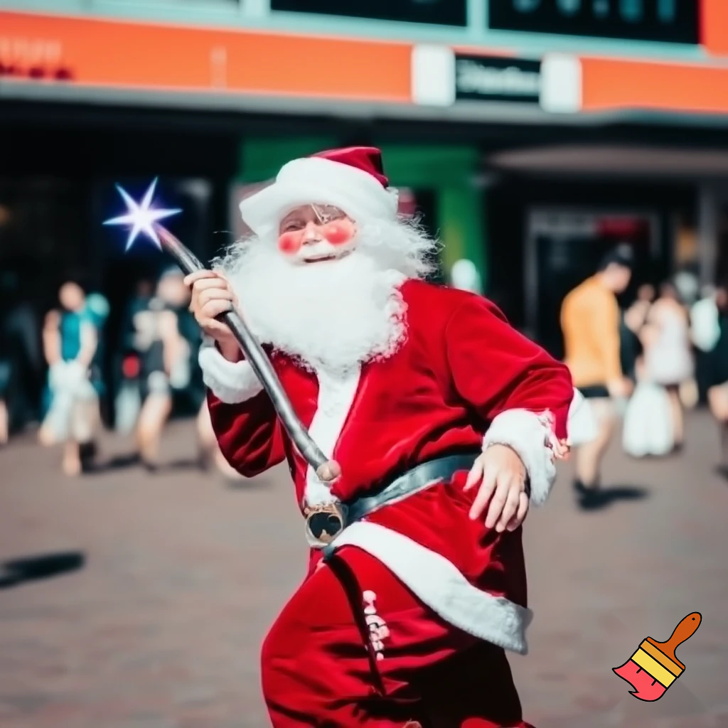 Santa Claus dancing shopping Centre walking Australian magic walking stick walking stick star running outside of the shopping centre