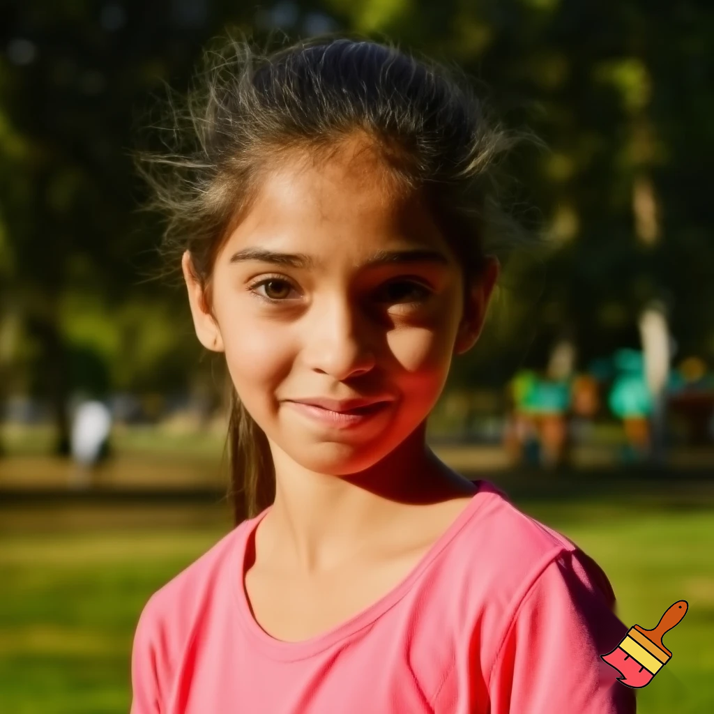 Make a photo of a small girl who is 3 foot 4 and is 11