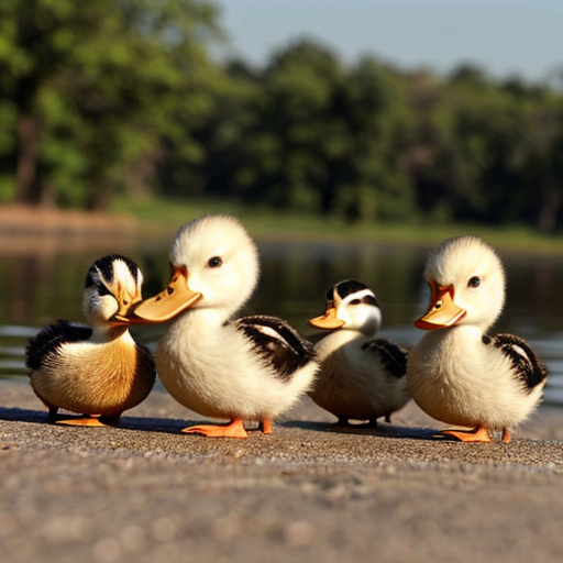 Five little ducks with accessories came back to mother duck.