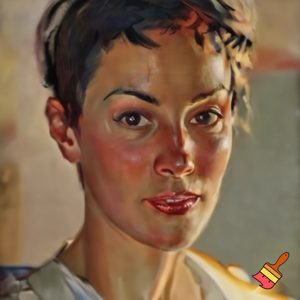 award winning portrait of a fragile woman with immaculate features, captivating eyes looks straight at the camera, perfectly radiant, painted by Norman Rockwell