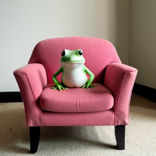 A funny radish toad sitting in a modern room chair.