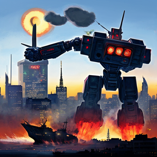 giant robot destroyer attacking the city