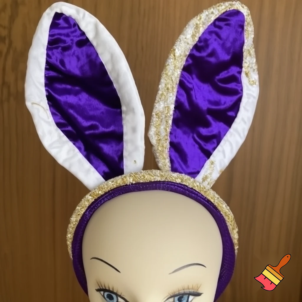 Easter top hat with headband, Easter bunny ears, purple and white velvet and fabric purple and white gold, gold and silver special delicate hat special delicate
