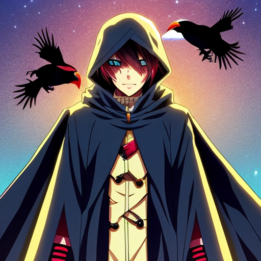 Creepy horror crow with human body covered in cloak with human wrists 