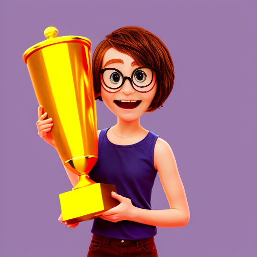 inside out style happy proud gold holding trophy one person gold cartoon animation style orange skin proud excited cute skin orange