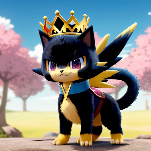 bipedal, black, cat/weasel-like Dark/Ice-type Pokémon characterized by its sharp claws, red feathery crests, and a yellow forehead gem. Standing 3'07" tall, it features a red collar-like crown, two tail feathers, and red, almond-shaped eyes with dark lashes. pokemon