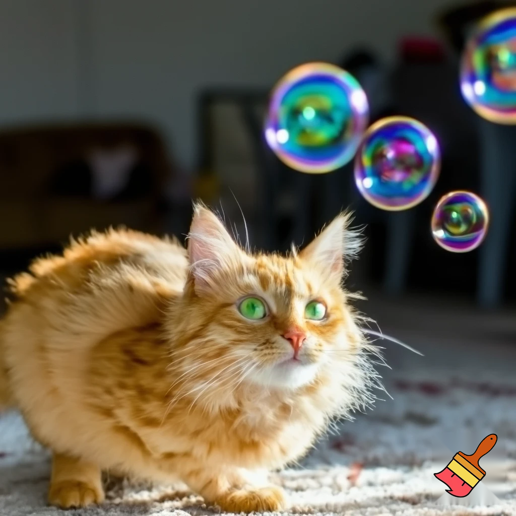 a cat play with bubbles