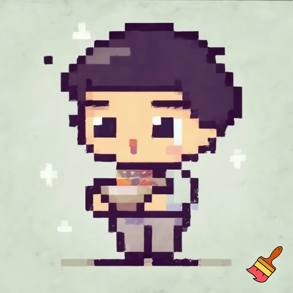 a boy hold a bowl pixel 2d