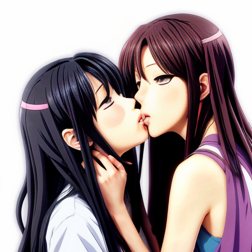 two naked anime woman kissing