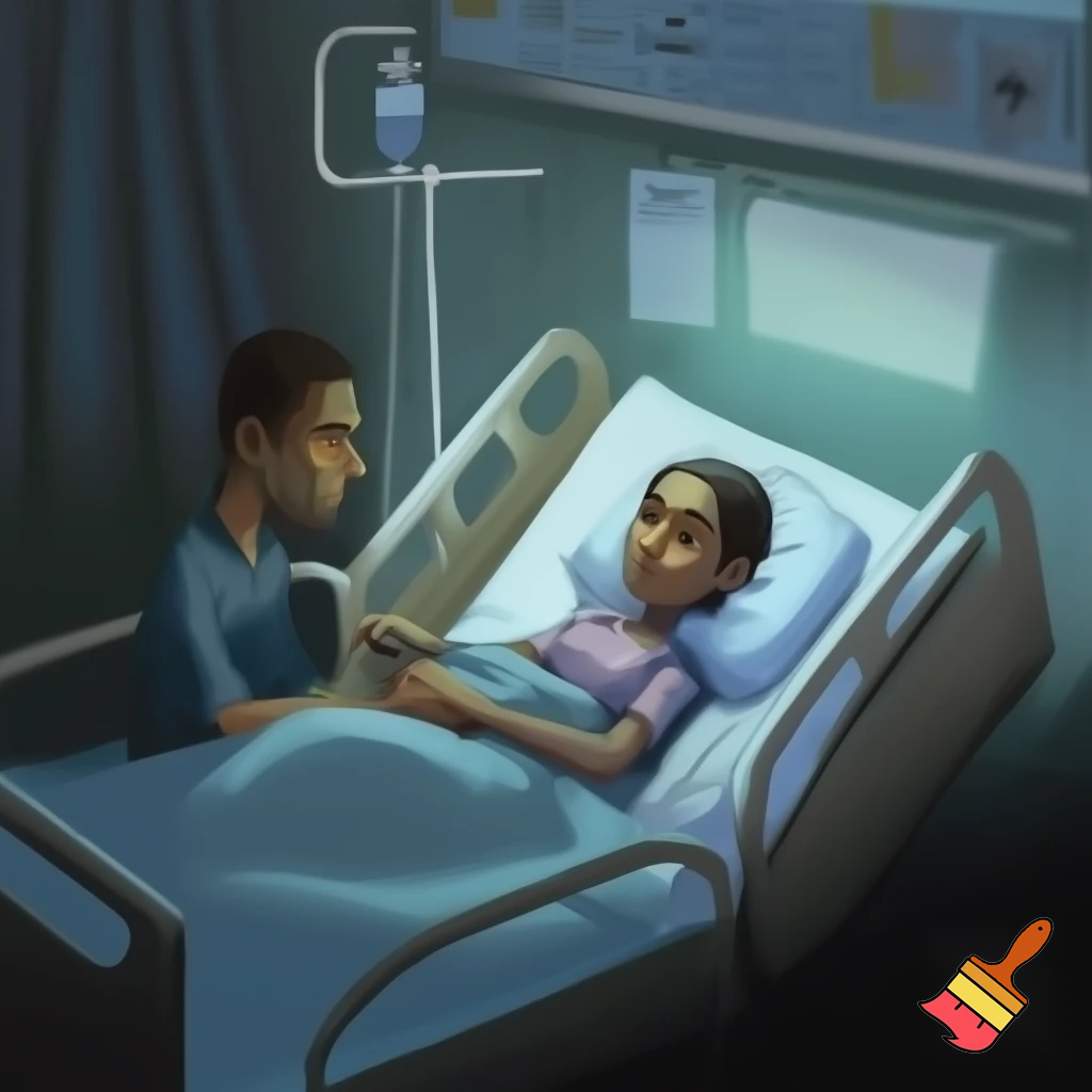 Kannst du ein Bild generieren wie Tarek zia seine Mutter in Krankenhaus besucht während khaleda zia auf dem Bett liegt  