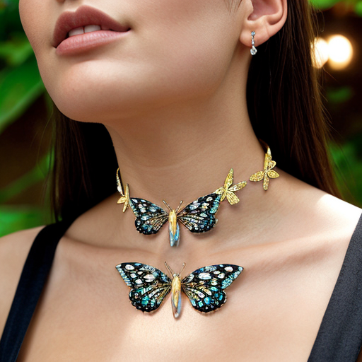 Butterfly choker  with white and gold beads
