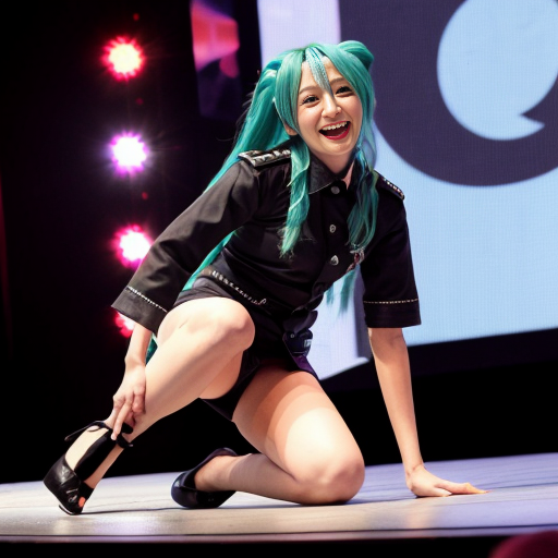 During the performance, Hatsune Miku's right heel got stuck, causing her right high heel to slip off. Due to the excessively high heel, she lost her balance and fell. When she tried to put the shoe back on, she found it was the wrong size; either too big and it would slip off easily, or too small and she couldn't get it on. She even tried hopping on one leg to put it back on, but still couldn't succeed. After several unsuccessful attempts, she had to be helped off the stage by staff.