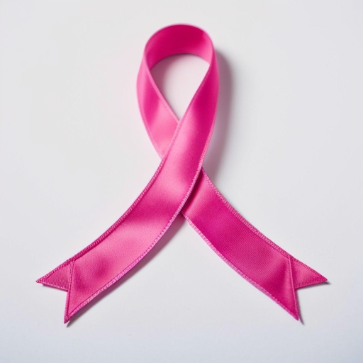 Pink cancer ribbon on white background
