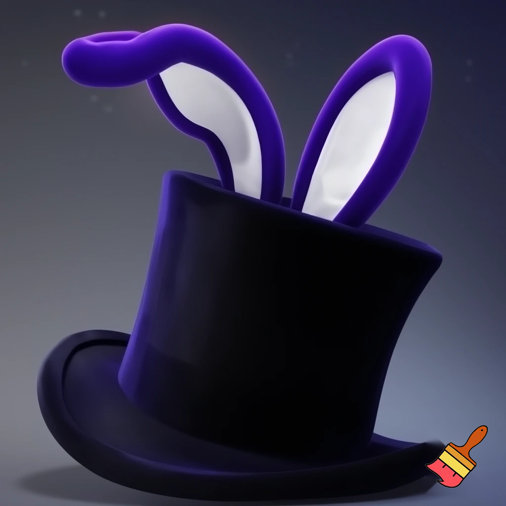 Black top hat with bunny ears velvet white and purple