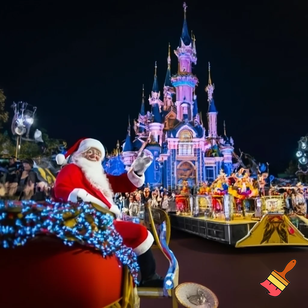 Santa Claus, France parade Paris Disneyland Santa sleigh castle Paris Santa Claus a big parade stage