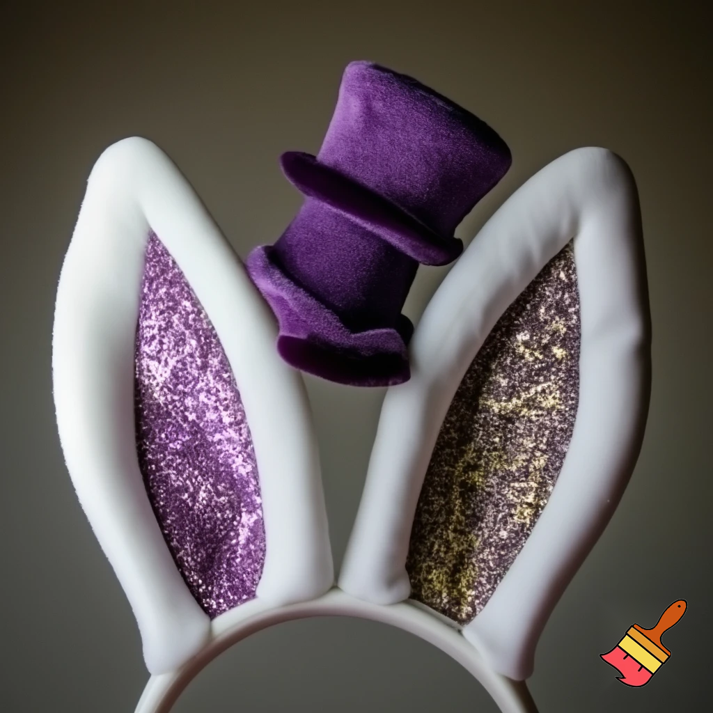 Easter bunny headband, top hat, purple and white with glitter gold purple glitter velvet and delicate top hat headband