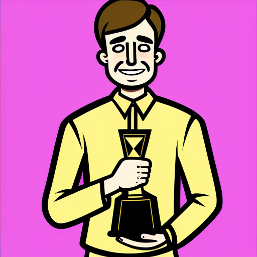 the emotion proud one person gold holding trophy cartoon style