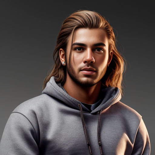 A man with brown heir as a short mullet and a red sweatshirt and black long pants