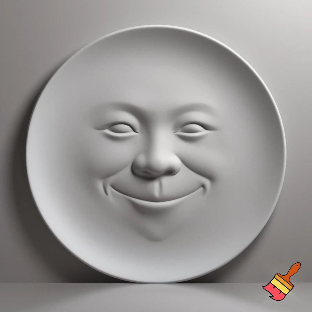 a dish with nothing on it, but with a face that looks like tung tung tung sahur