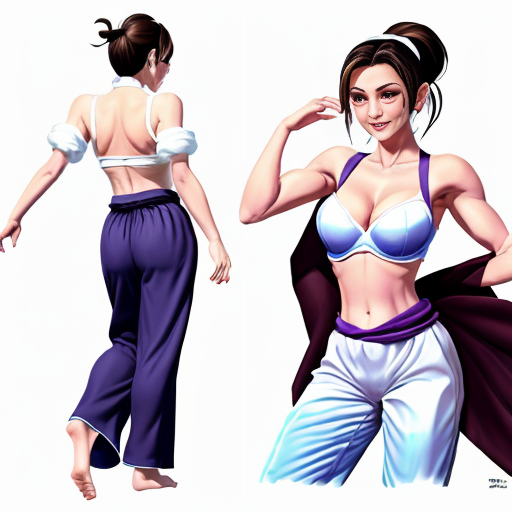 90's disney's 2d aladdin style comic black background and panels of panel 1 brown haired chun li with brown harem pants and blue bra and white sash and white curved slippers with both hand palms place together and hiding the bottom of her mouth with a blue veil wrapped around her arms and shoulders. 
panel 2 she danced with brown harem pants and blue bra and white sash and white curved slippers with blue veil wrapped around her arms and shouldersand raising legs and bounced up and down her belly and shook her hips left and right. 
panel 3 as brown haired chun li with brown harem pants and blue bra and white sash and white curved slippers with blue veil wrapped around her arms and shoulders spreading her arms, happily revealing her face to the viewer and giving a smile as she turns around shook her butt left and right. 
Panel 4 as brown haired chun li with brown harem pants and blue bra and white sash and white curved slippers with blue veil wrapped around her arms and shoulders started to fading away , except her belly, which is bouncing around. 
Panel 5 then the ball transforms into the fading in belly of black haired juri han with cone shaped hair buns barefoot with white harem pants and dark purple bra and black sash and with dark purple veil wrapped around her arms and shoulders with her swaying her hips. 
Panel 6 black haired juri han barefoot with cone shaped hair buns with white harem pants and dark purple bra and with dark purple veil wrapped around her arms and shoulders