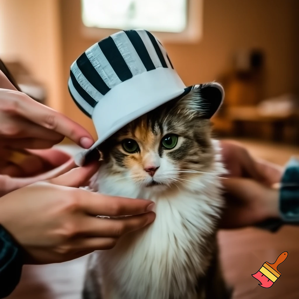 cat in a hat but the people want to touch it